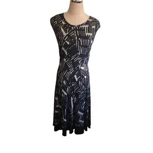 Nic + Zoe Dress Women's Size Medium Blue White Geometric Sleeveless Maxi